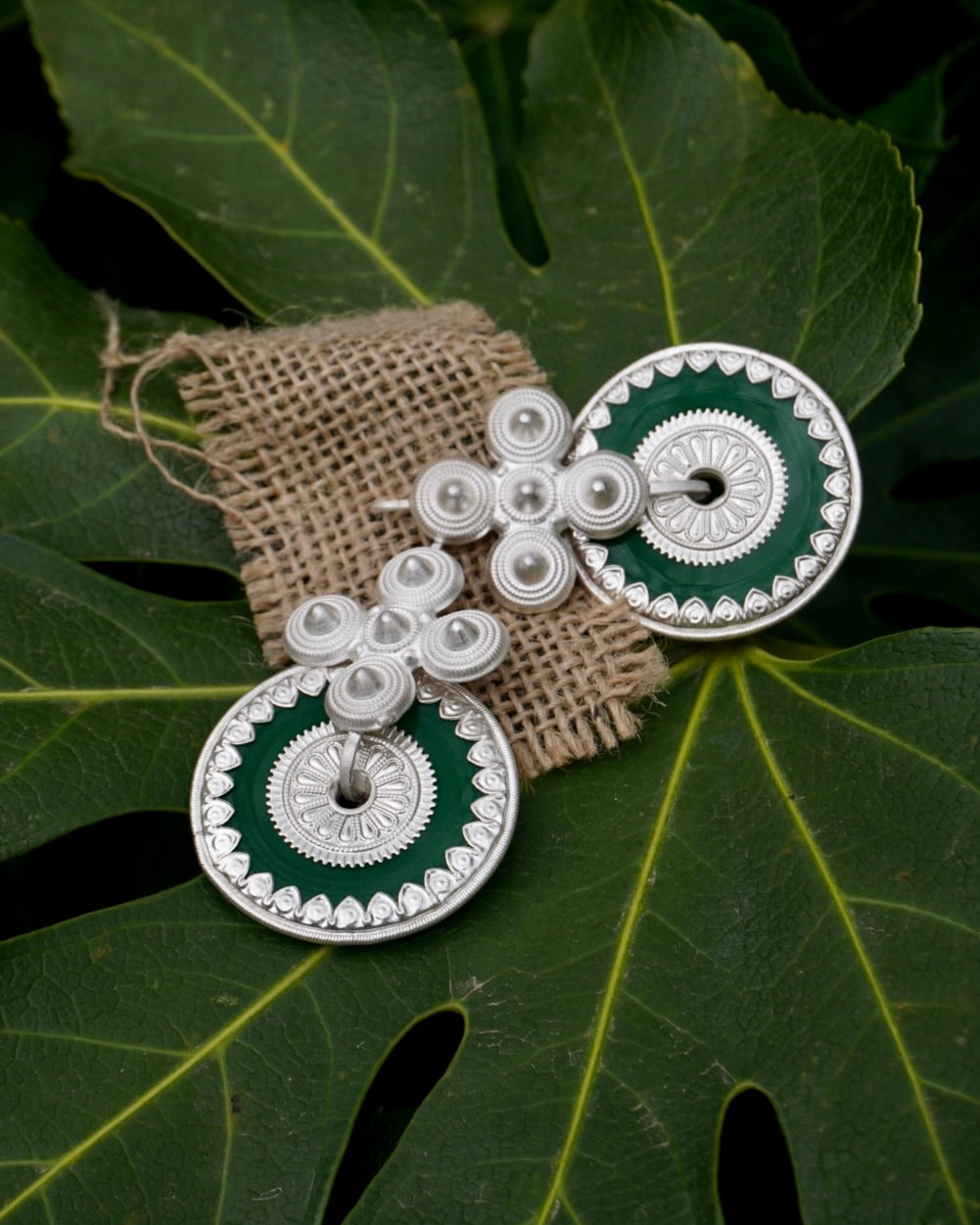 Handcrafted Yi Ethnic Large Silver Circular Earrings – Traditional Round Disk Design