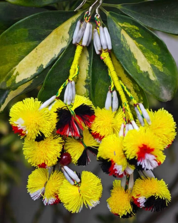 Boho Wa Tribal Earrings – Handmade Tassels, Wildflowers & Herbal Pouches