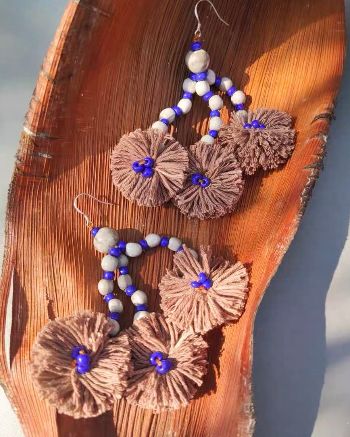 Boho Ethnic Handmade Earrings – Vintage-Inspired Tribal Jewelry with Natural Fibers & Seed Accents