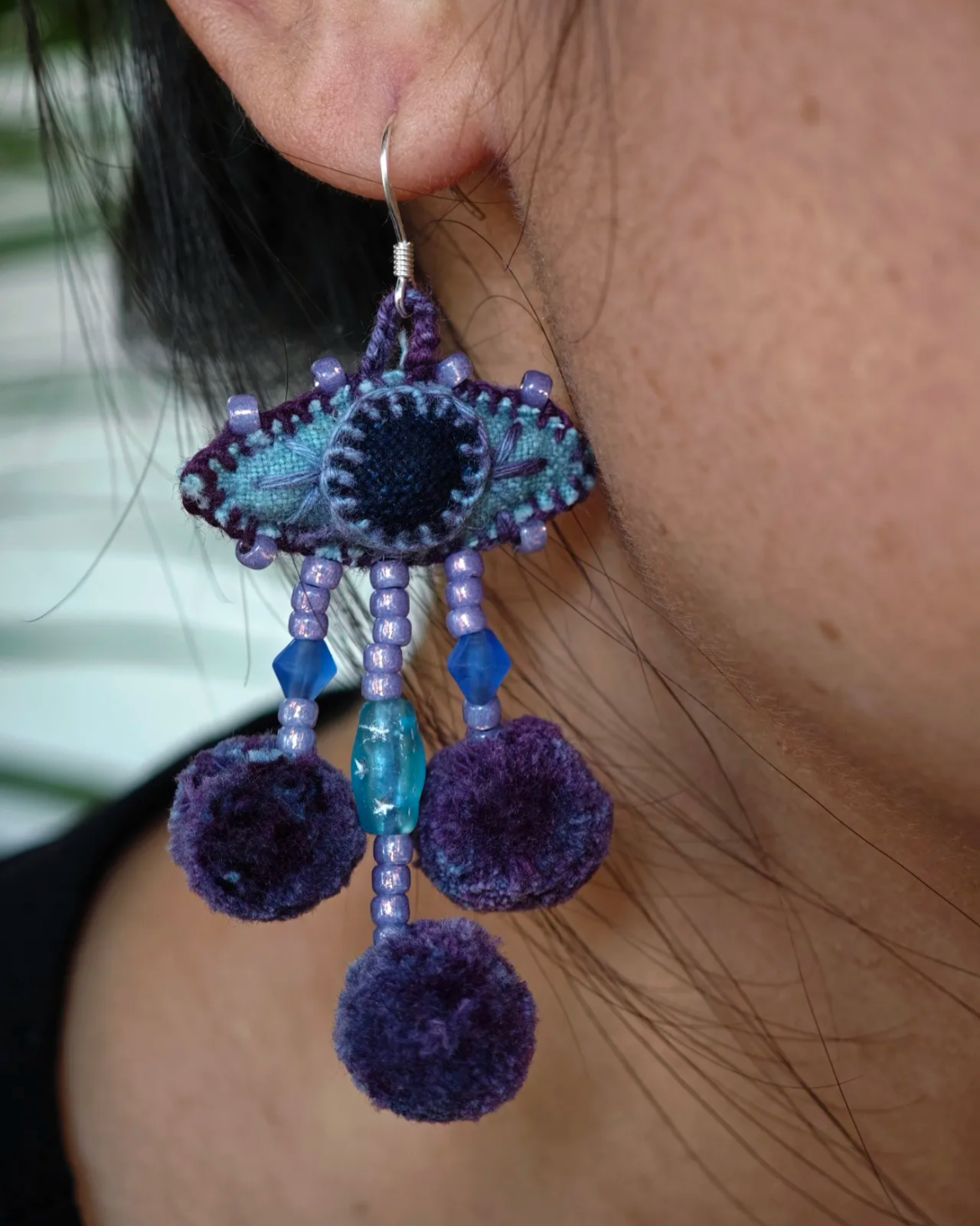 Boho Style Lahu Handmade Pom-Pom Earrings