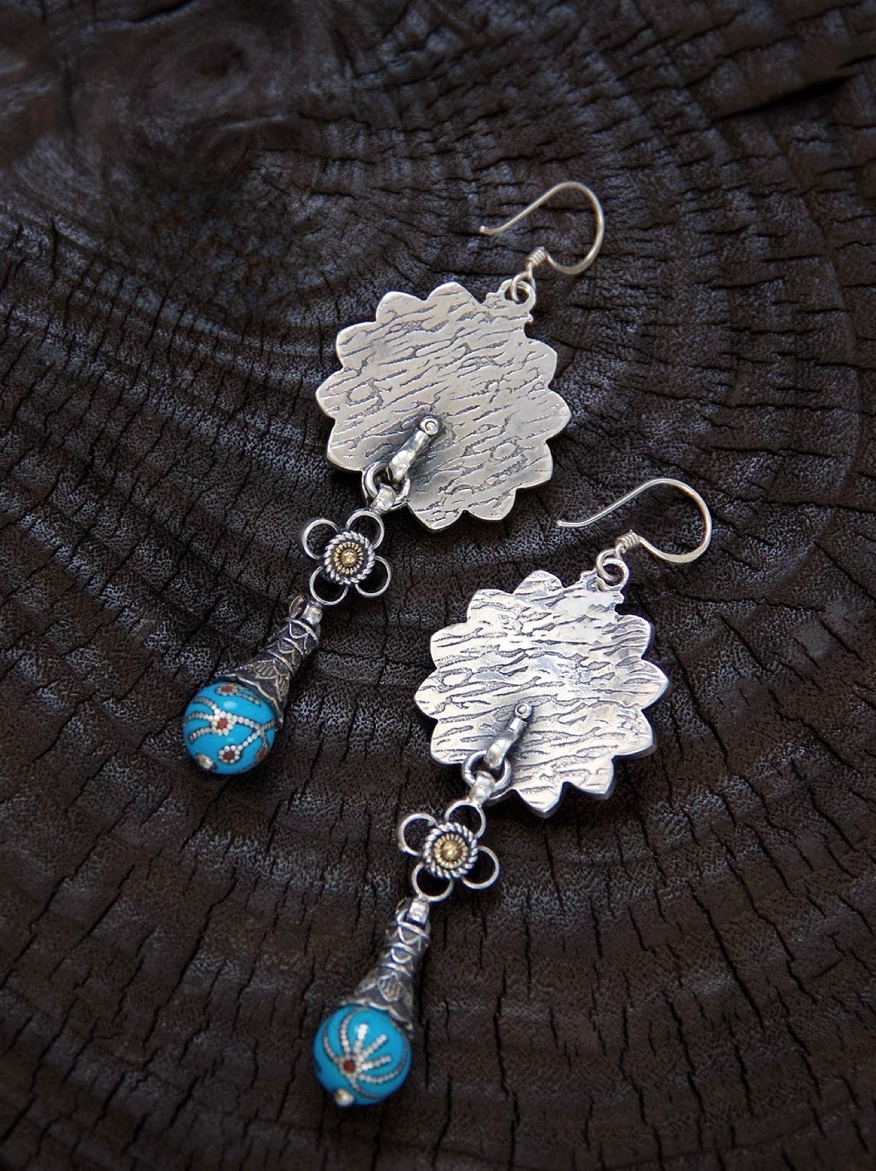 Handcrafted Blue Turquoise Earrings – Natural Gemstone Jewelry with Tibetan Craftsmanship