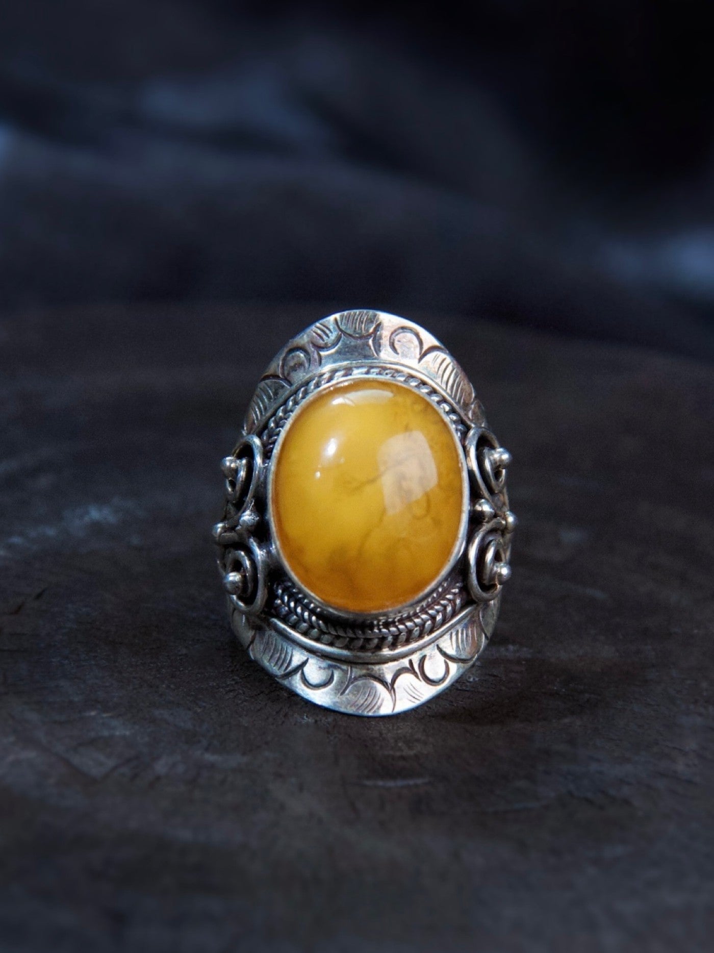 Old Beeswax Amber Ring