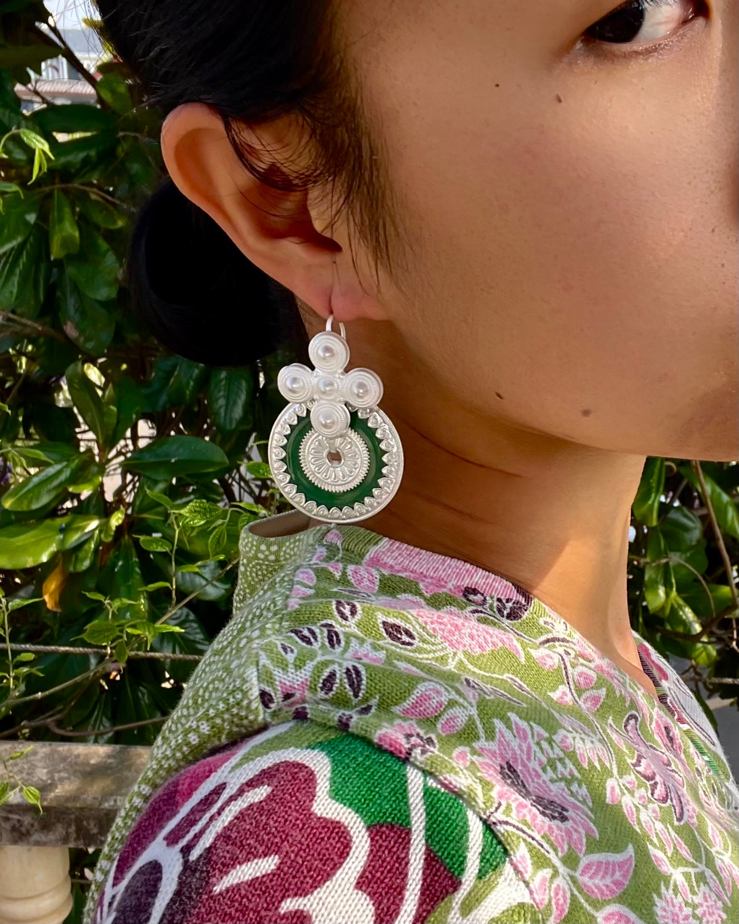 Handcrafted Yi Ethnic Large Silver Circular Earrings – Traditional Round Disk Design