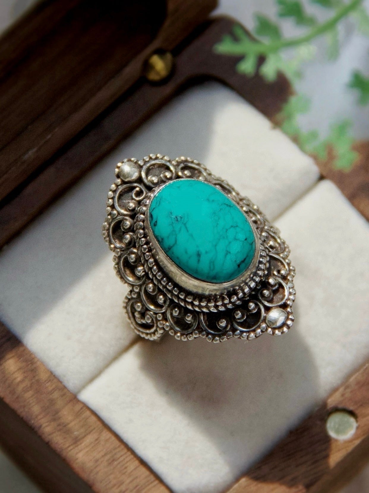 Turquoise Mandala Ring – Adjustable Silver Ring with Himalayan-Inspired Craftsmanship