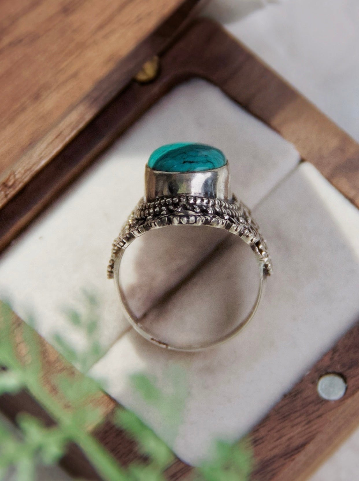 Turquoise Mandala Ring – Adjustable Silver Ring with Himalayan-Inspired Craftsmanship