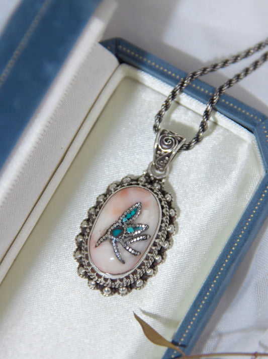 Handcrafted Coral & Turquoise Pendant – 925 Sterling Silver, Nepalese-Inspired Boho Jewelry