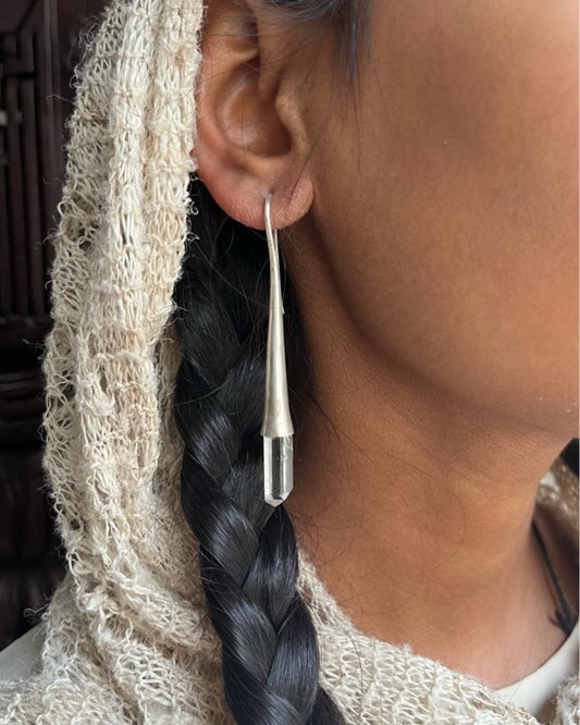 Spin Tribe x HerStory-Himalayan White Crystal Drop Earrings | Handcrafted Sterling Silver
