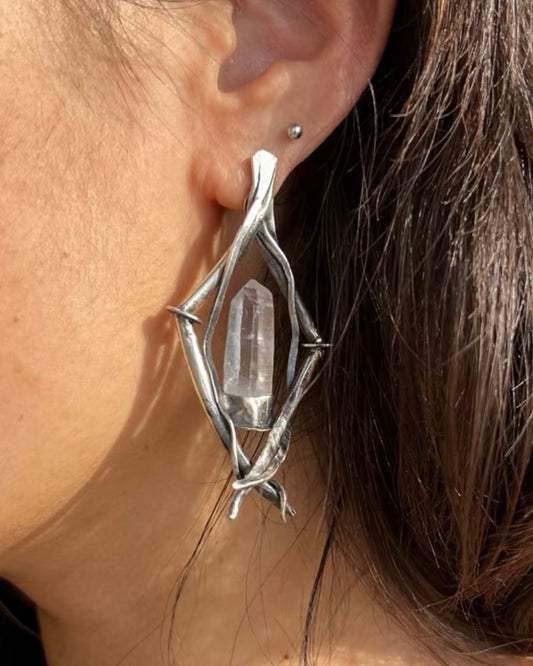 Himalayan Crystal Vine Earrings Handcrafted in 925 sterling silver | Fine Nepalese craftsmanship