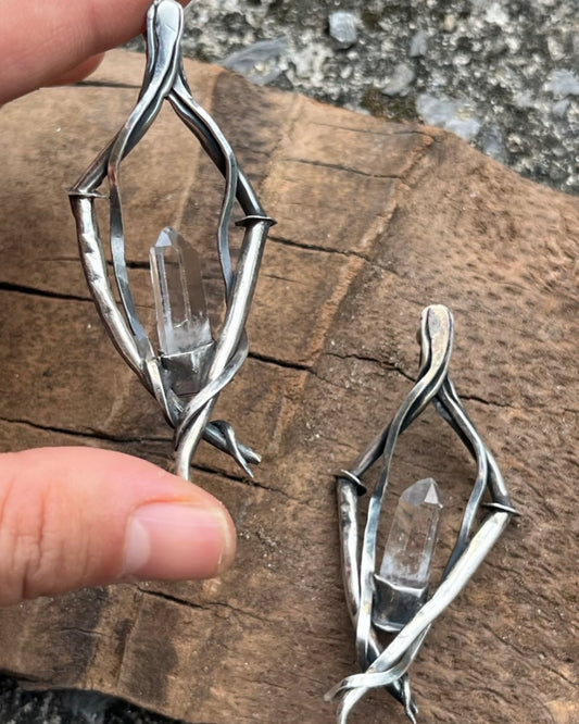 Himalayan Crystal Vine Earrings Handcrafted in 925 sterling silver | Fine Nepalese craftsmanship
