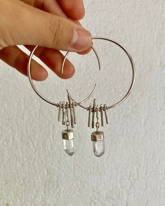Companionship of the New Moon / Handmade 925 Silver Crystal Rough Stone Earrings