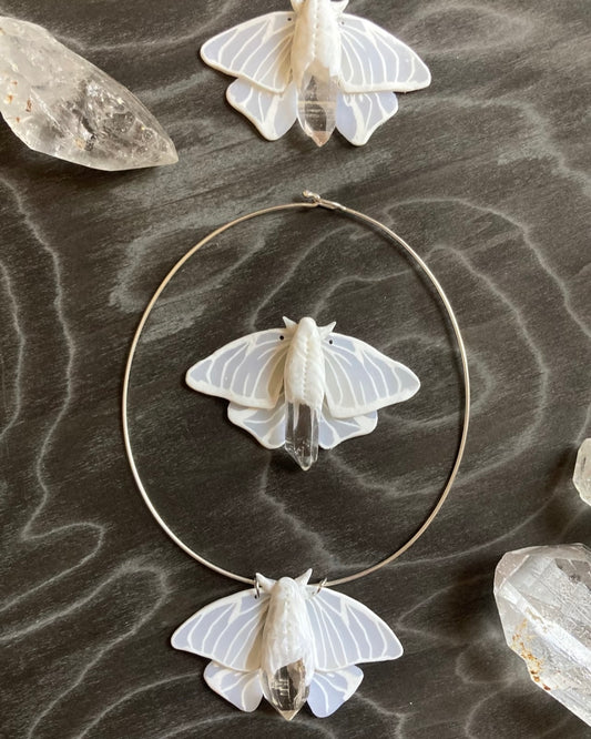 Himalayan Crystal Moth Silver Necklace