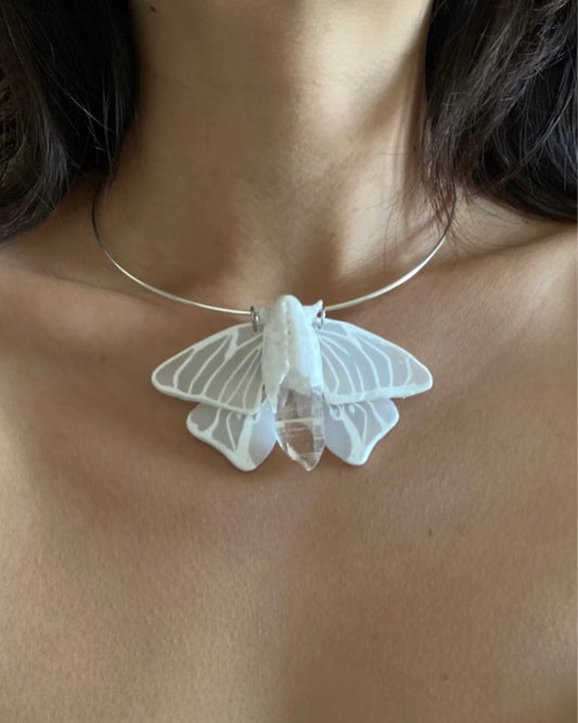 Himalayan Crystal Moth Silver Necklace