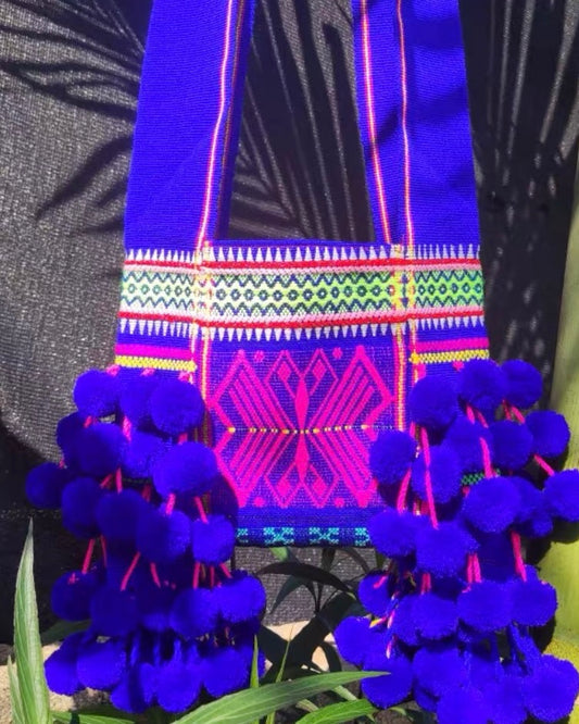 Neon Crossbody Bag – Handwoven Lahu Yarn Bag in Bright Blue