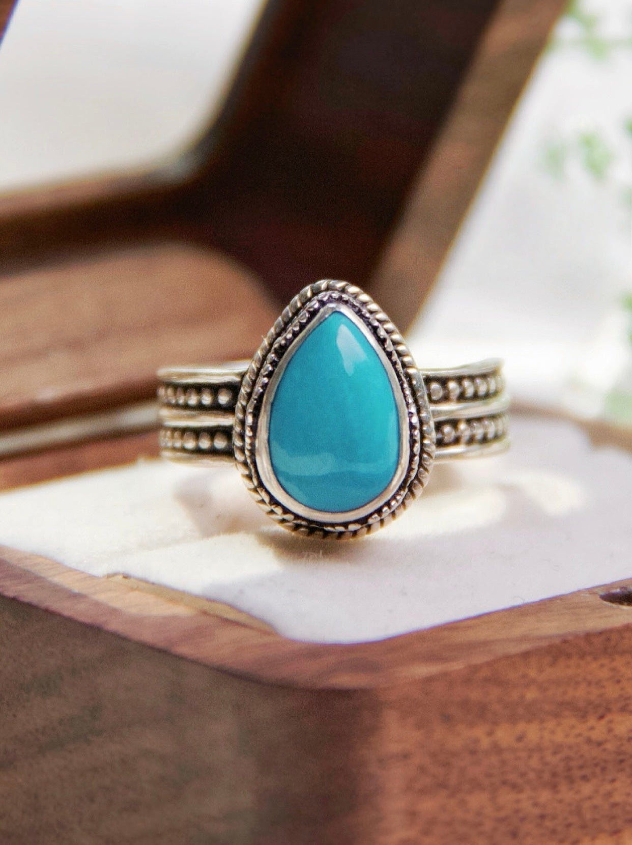 Sky Blue Turquoise Ring – Adjustable Sterling Silver Ring Handmade in Yunnan