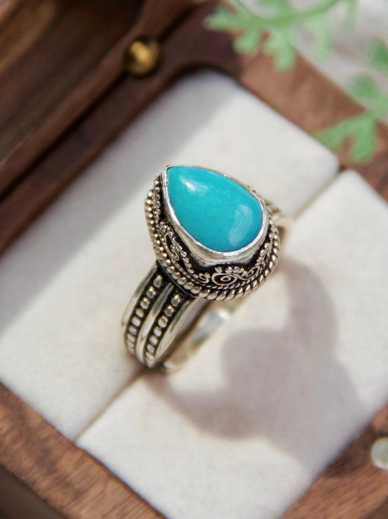 Sky Blue Turquoise Ring – Adjustable Sterling Silver Ring Handmade in Yunnan
