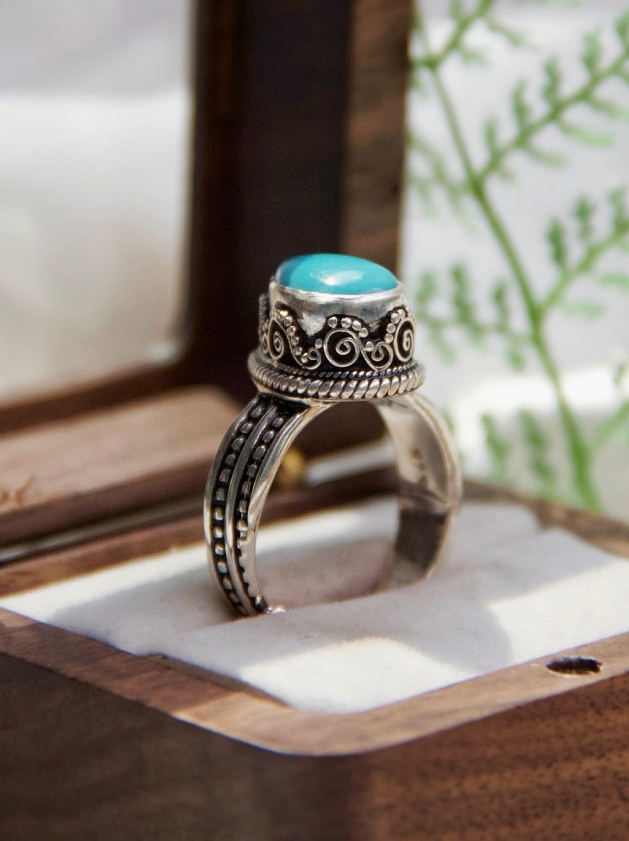 Sky Blue Turquoise Ring – Adjustable Sterling Silver Ring Handmade in Yunnan